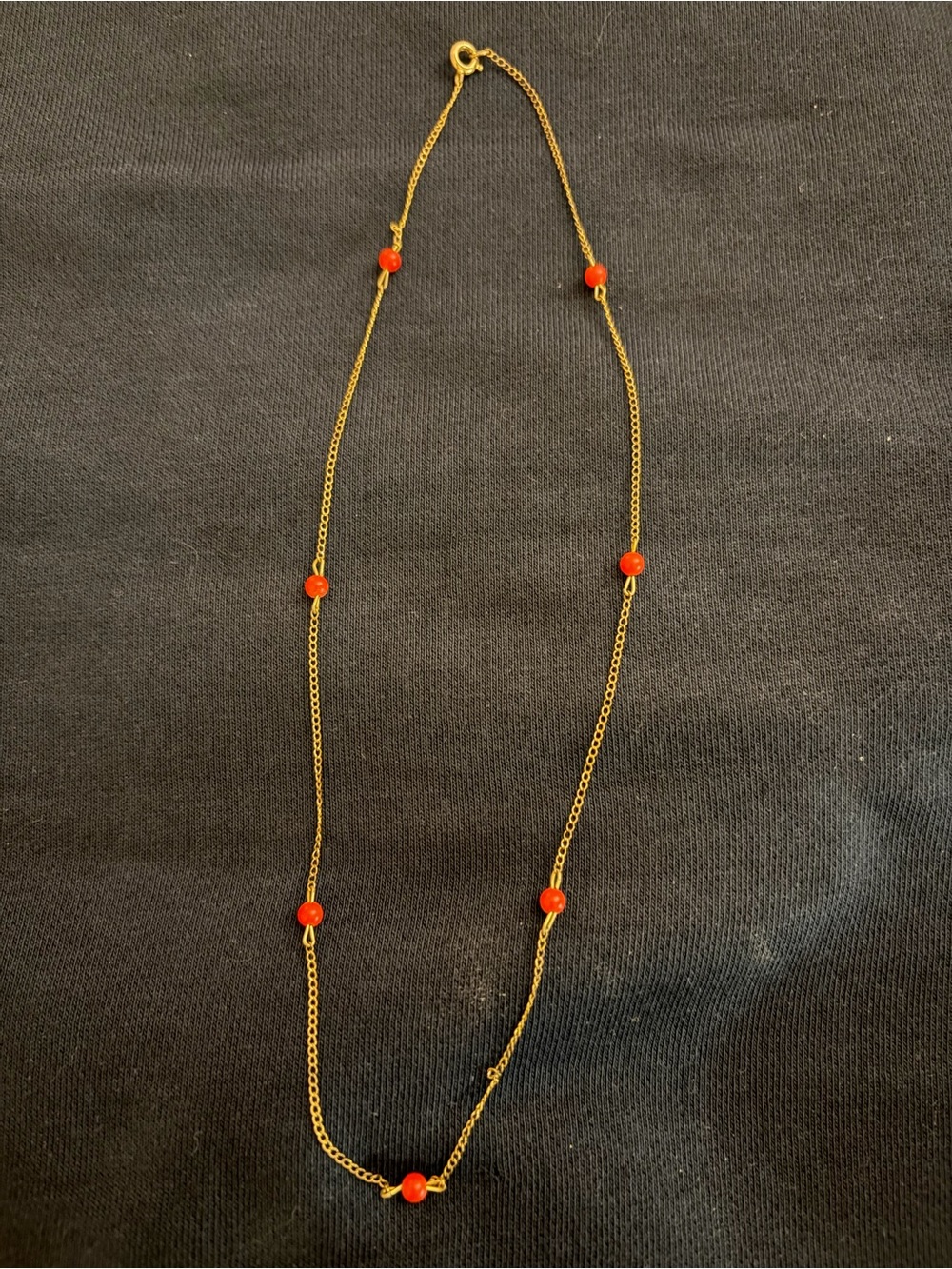 Gold Chain Necklace with Red Beads - Women Jewelry